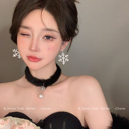 Tree Earring Chandelier Fluffy Choker / Drop Christmas Set Bracelet Snowflake