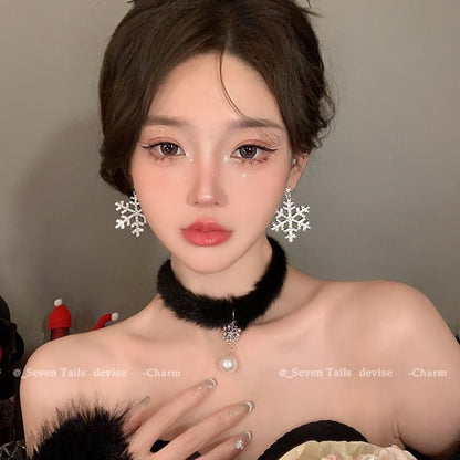Tree Earring Chandelier Fluffy Choker / Drop Christmas Set Bracelet Snowflake