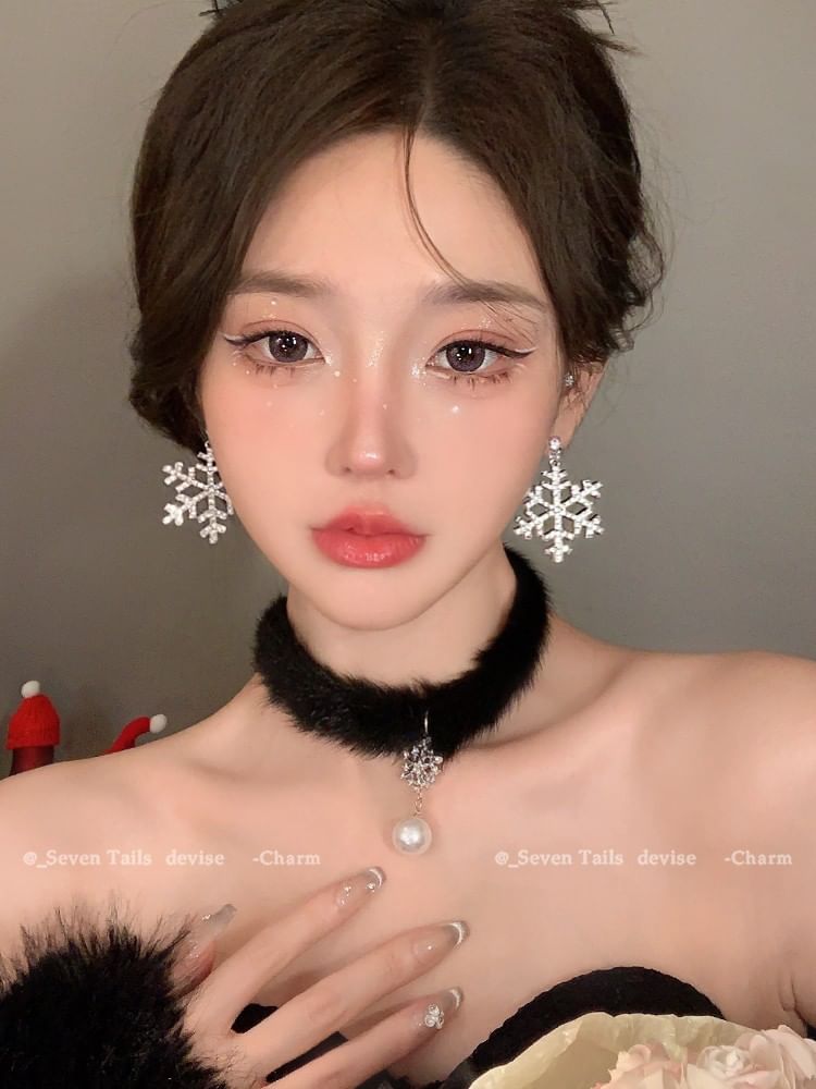 Tree Earring Chandelier Fluffy Choker / Drop Christmas Set Bracelet Snowflake