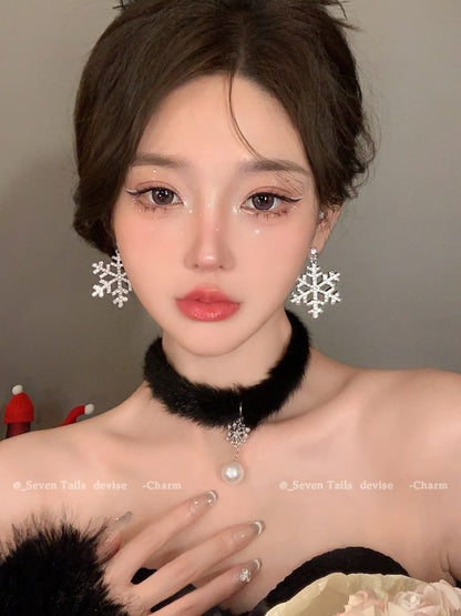 Tree Earring Chandelier Fluffy Choker / Drop Christmas Set Bracelet Snowflake