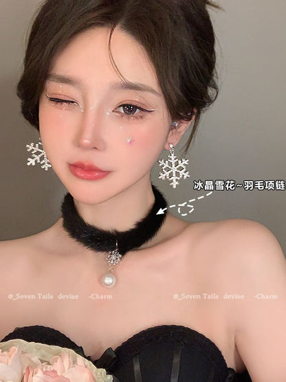Tree Earring Chandelier Fluffy Choker / Drop Christmas Set Bracelet Snowflake