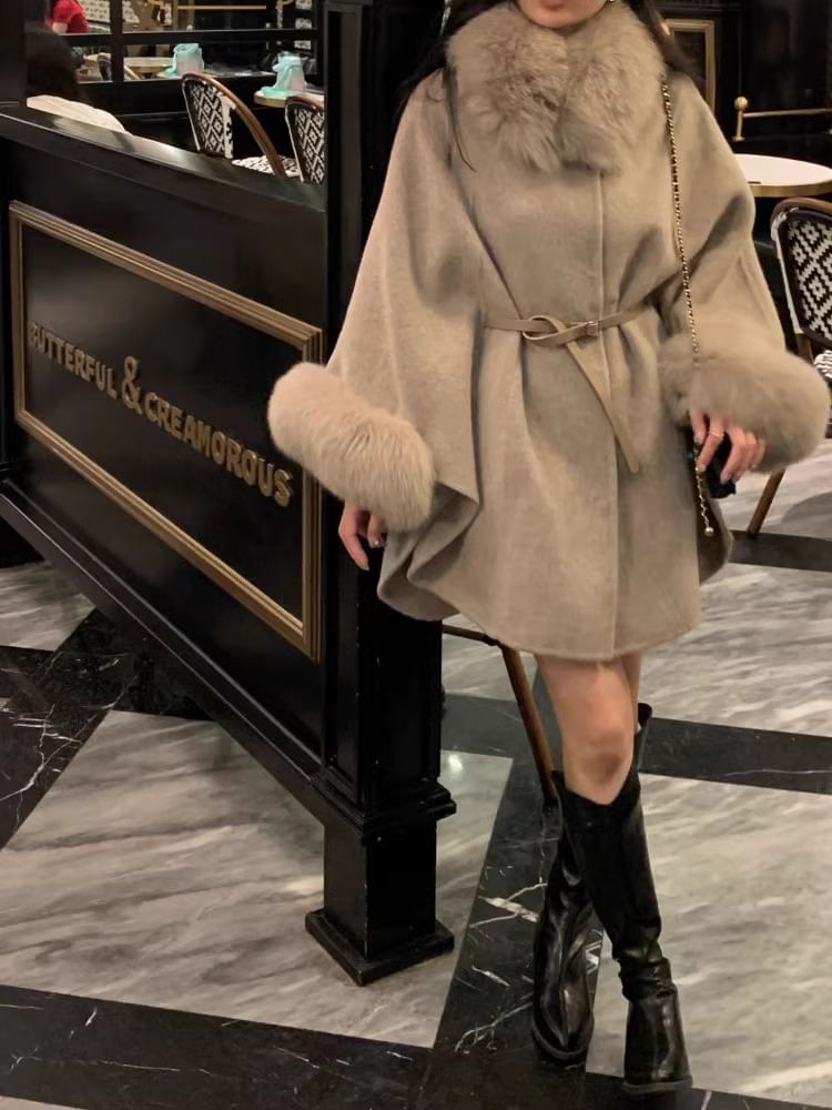 Faux Fur Collar Woolen Coat