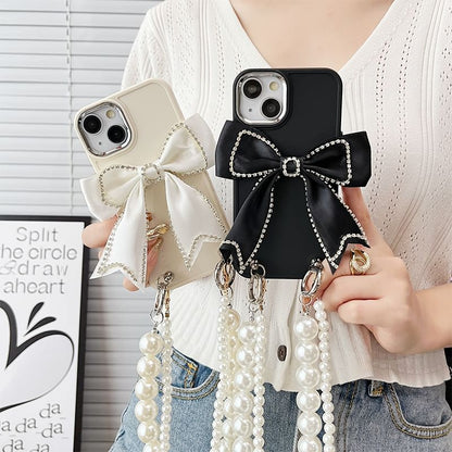 Phone Bow Faux Case Lanyard Pearl