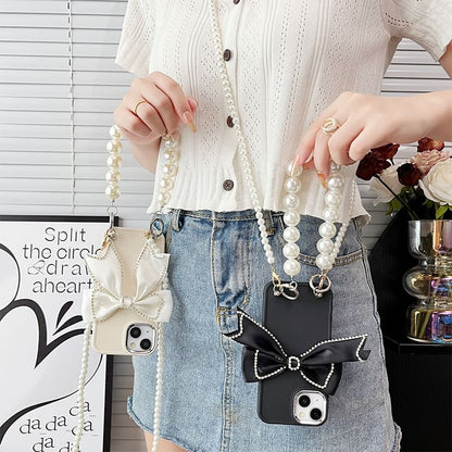 Phone Bow Faux Case Lanyard Pearl