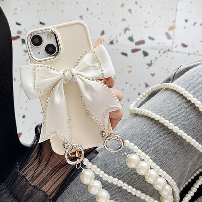 Phone Bow Faux Case Lanyard Pearl