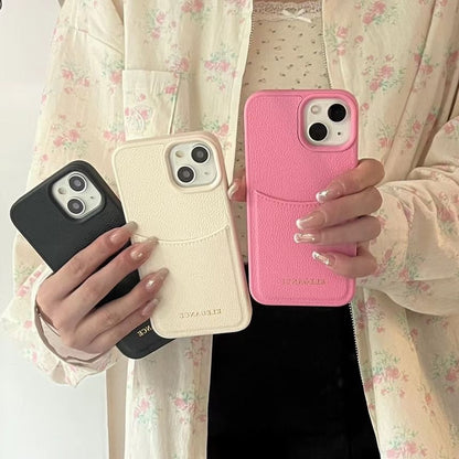 Card Case Lettering Leather Phone Holder Faux