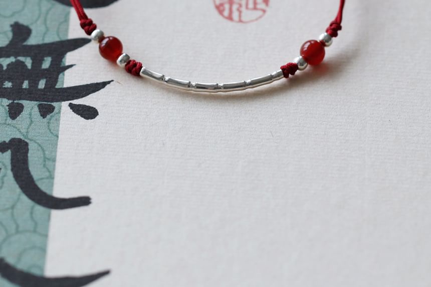 String Agate Sterling Silver Bead Bracelet