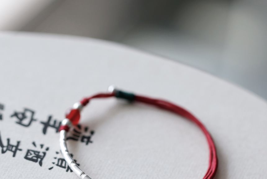 String Agate Sterling Silver Bead Bracelet