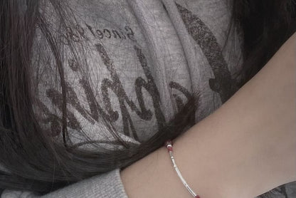 String Agate Sterling Silver Bead Bracelet