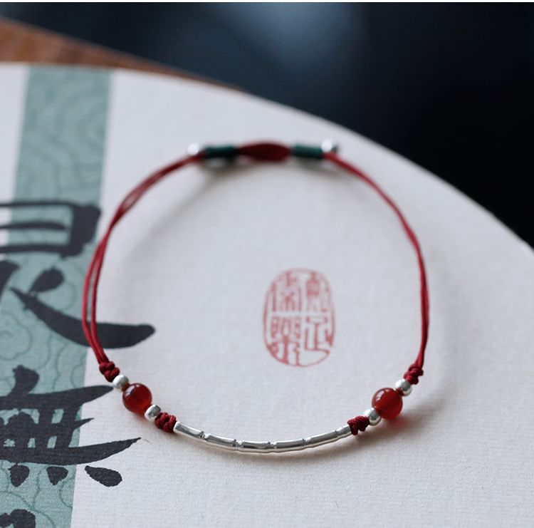 String Agate Sterling Silver Bead Bracelet