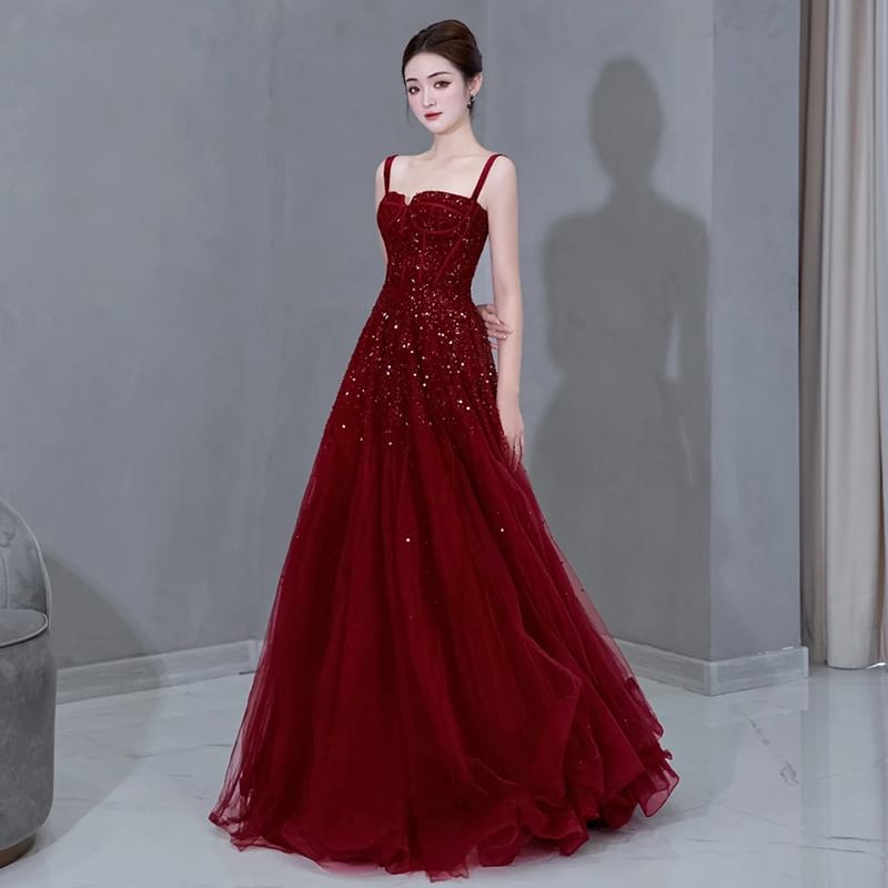 Sequin Mesh A-Line Evening Gown