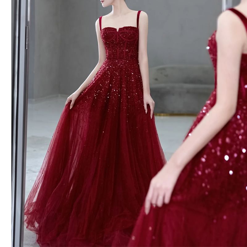 Sequin Mesh A-Line Evening Gown