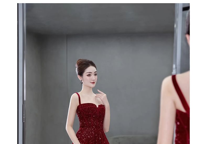 Sequin Mesh A-Line Evening Gown