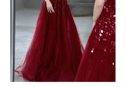 Sequin Mesh A-Line Evening Gown