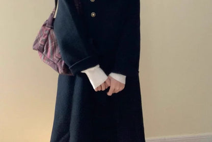 Collared Button-Up Wrapped Plain Long Coat