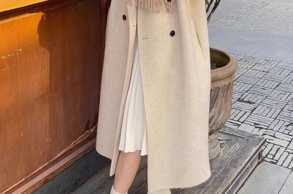 Double Breasted Plain Long Coat