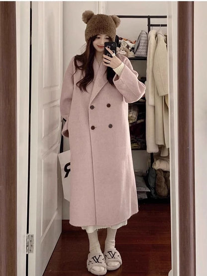 Double Breasted Plain Long Coat