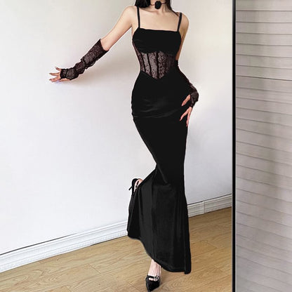 Lace Corset Maxi Sheath Dress & Arm Sleeves Set
