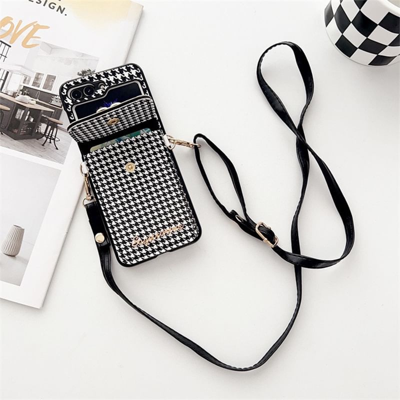 Lanyard Phone Cat Case Pearl Faux Houndstooth