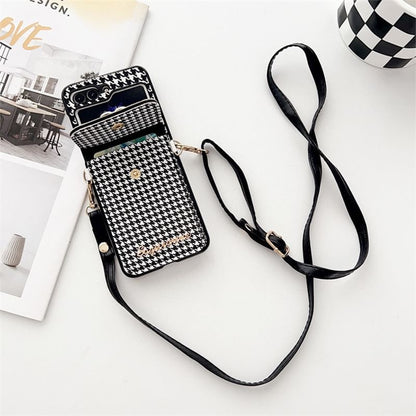 Lanyard Phone Cat Case Pearl Faux Houndstooth