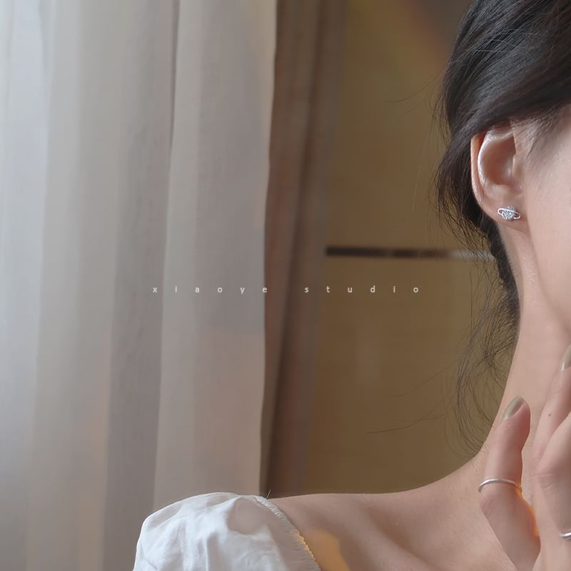 Stud Asymmetrical Rhinestone Silver Moon Earring Sterling