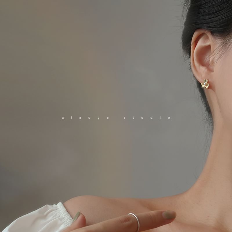 Flower Huggie Earring Faux Pearl Silver Sterling