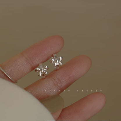 Silver Huggie Earring Bow Sterling