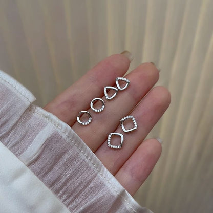 Geometric Earring Silver Rhinestone Designs) (Various Sterling Stud