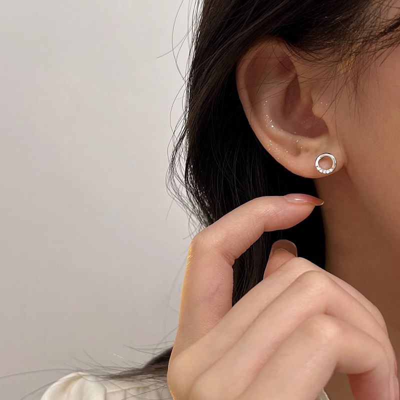 Geometric Earring Silver Rhinestone Designs) (Various Sterling Stud