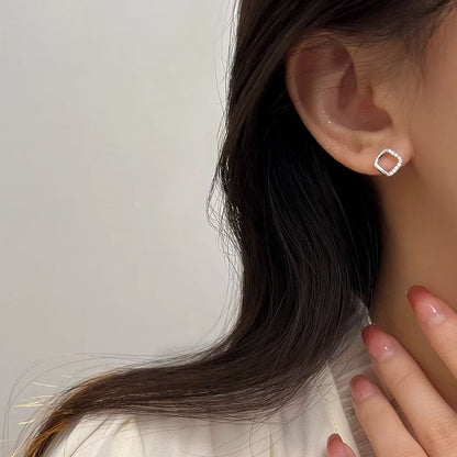 Geometric Earring Silver Rhinestone Designs) (Various Sterling Stud