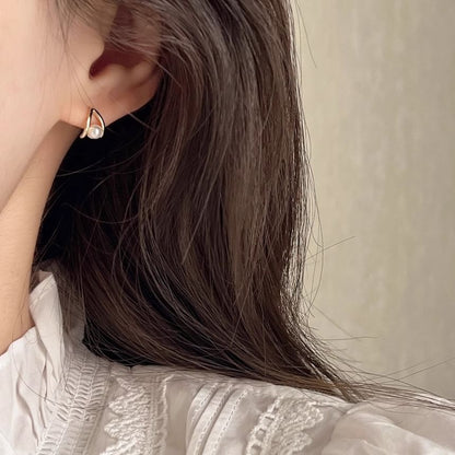 Sterling Faux Stud Earring Silver Pearl