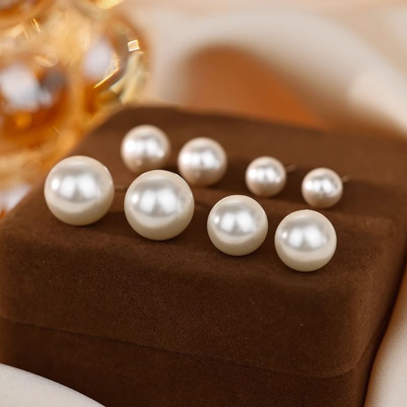 Earring Faux Stud Sterling Pearl Silver