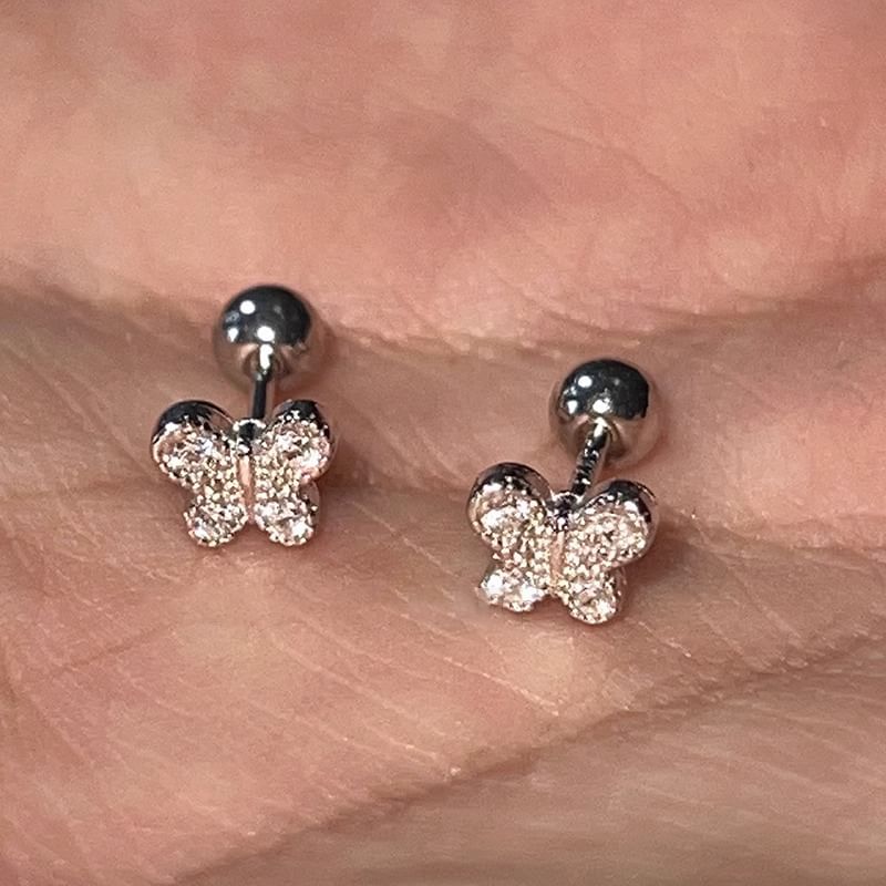 Earring Rhinestone Barbell Sterling Butterfly Silver