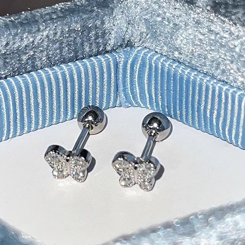 Earring Rhinestone Barbell Sterling Butterfly Silver