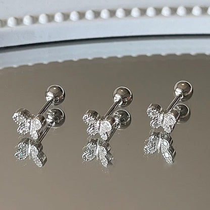 Earring Rhinestone Barbell Sterling Butterfly Silver