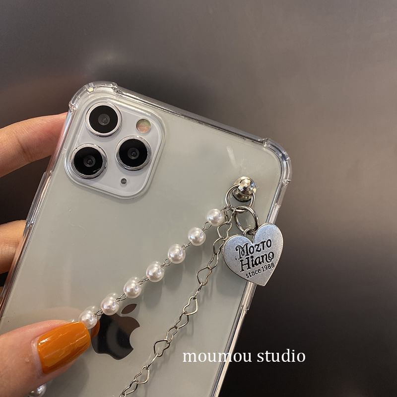 Faux Case Phone Strap Pearl Heart