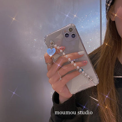 Faux Case Phone Strap Pearl Heart