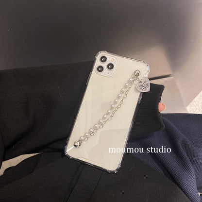 Faux Case Phone Strap Pearl Heart