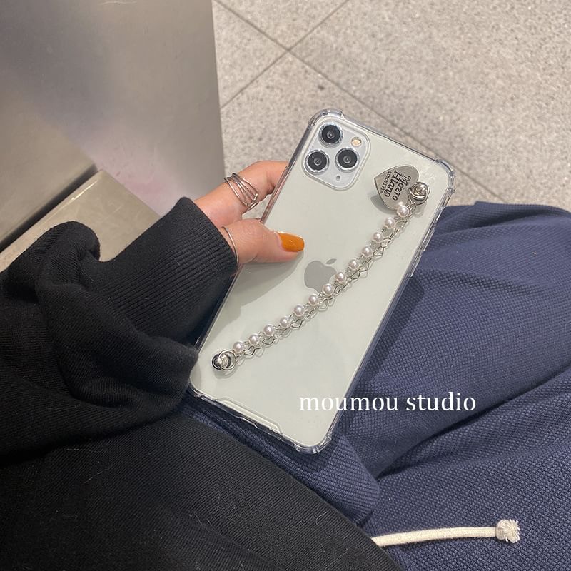 Faux Case Phone Strap Pearl Heart
