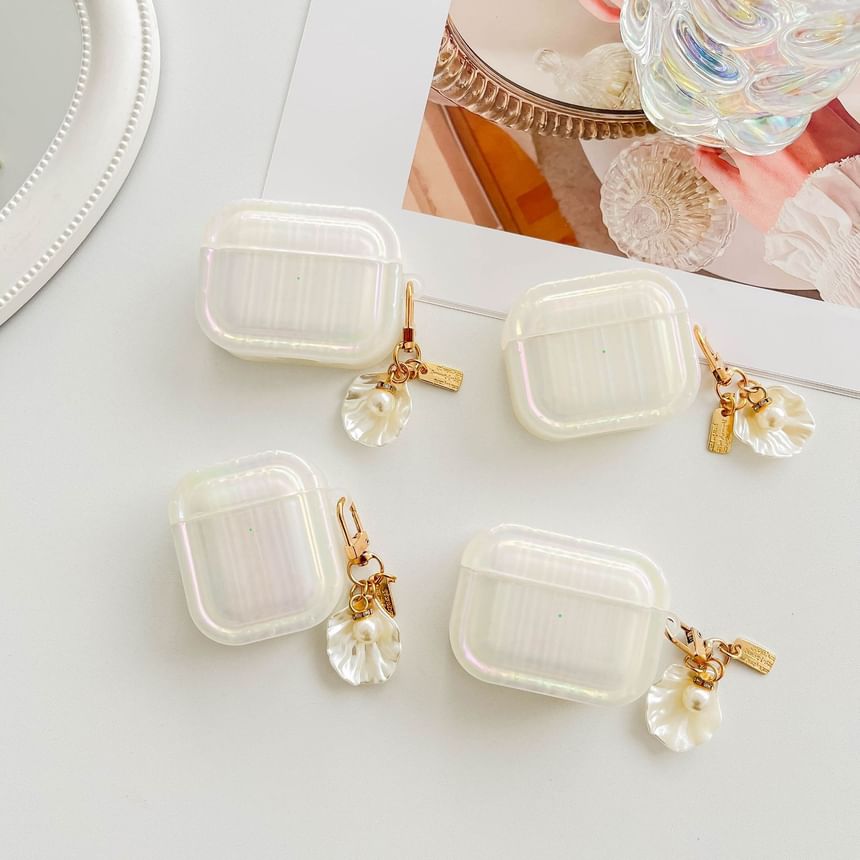 Pro / Case White With Stripe Shell Texture Skin Earphone Charm AirPods Pearl