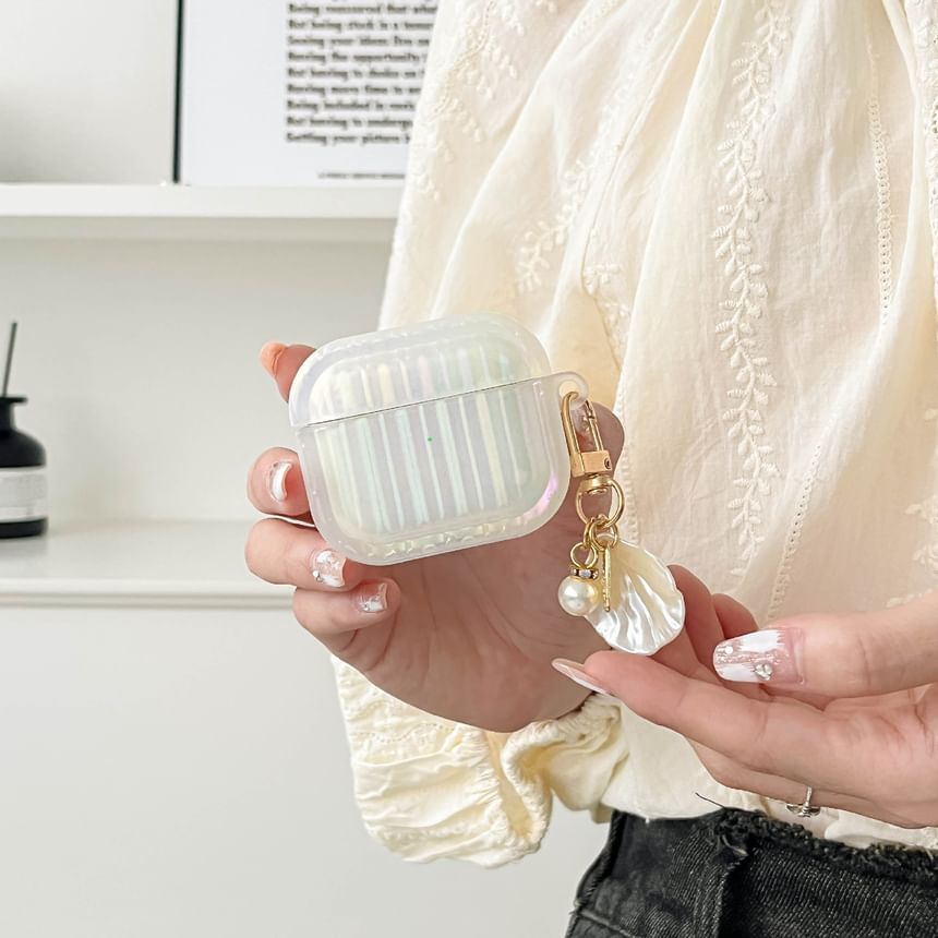 Pro / Case White With Stripe Shell Texture Skin Earphone Charm AirPods Pearl