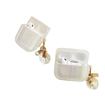 Pro / Case White With Stripe Shell Texture Skin Earphone Charm AirPods Pearl