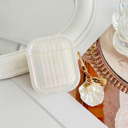 Pro / Case White With Stripe Shell Texture Skin Earphone Charm AirPods Pearl