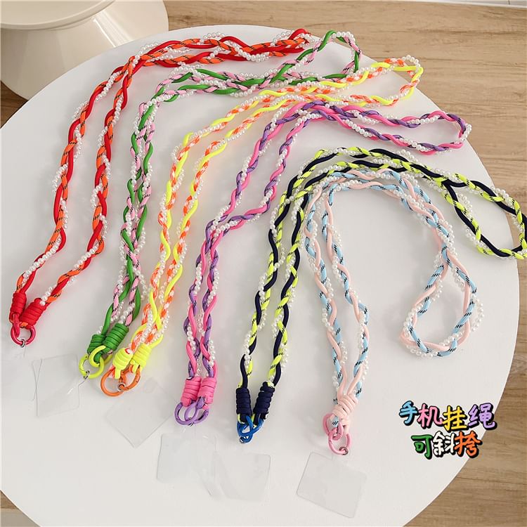 Lanyard Phone with Braided Pad Faux Pearl