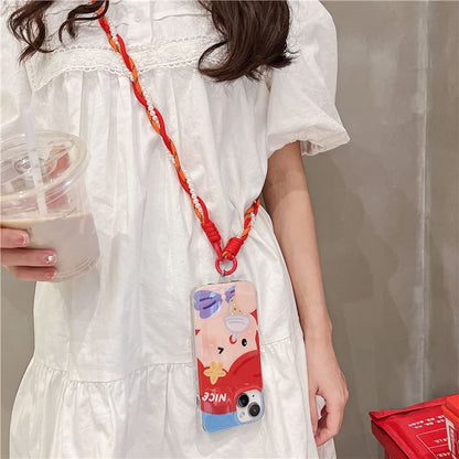 Lanyard Phone with Braided Pad Faux Pearl