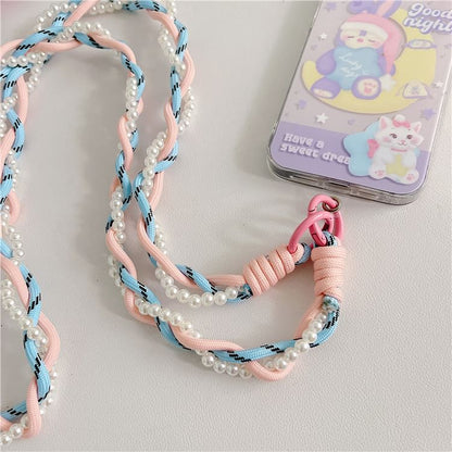 Lanyard Phone with Braided Pad Faux Pearl