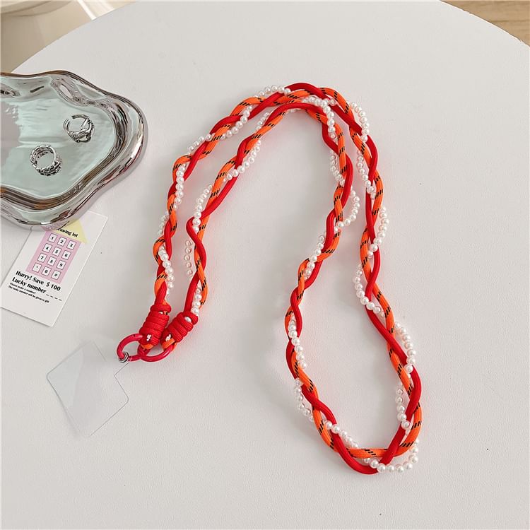 Lanyard Phone with Braided Pad Faux Pearl