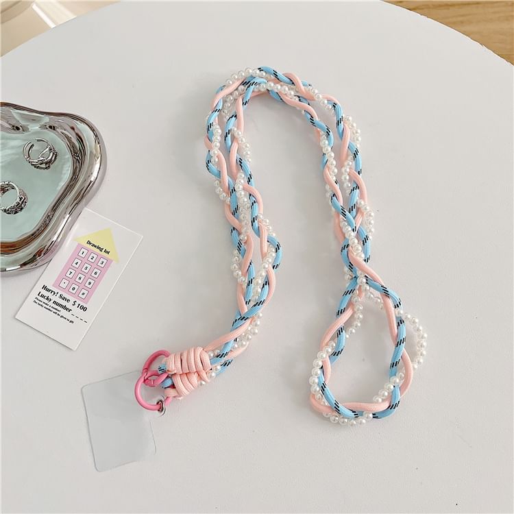 Lanyard Phone with Braided Pad Faux Pearl