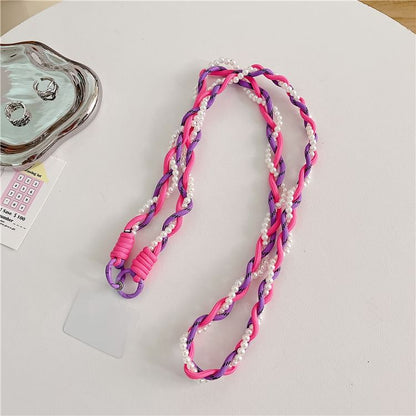 Lanyard Phone with Braided Pad Faux Pearl