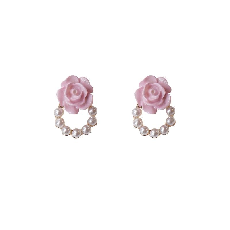 Faux Pearl Floral Alloy Stud Earring